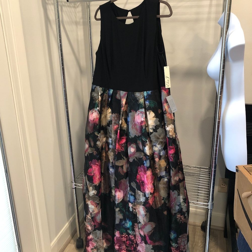 ELIZA J black floral rose maxi dress 18 NWT
